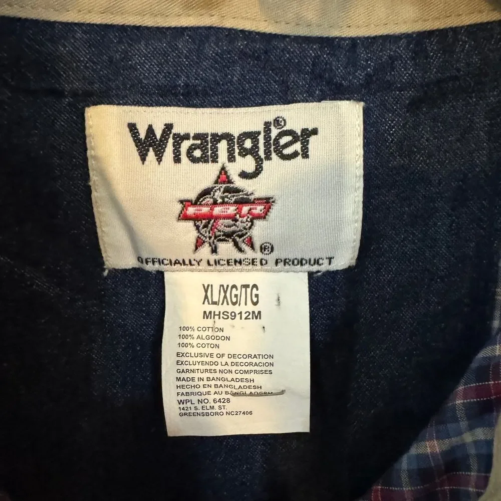 Wrangler PBR Men's Casual Button-Down Shirt Blue Red Plaid XL 100% Cotton
